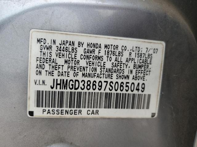 JHMGD38697S065049 - 2007 HONDA FIT S 银色 照片 12