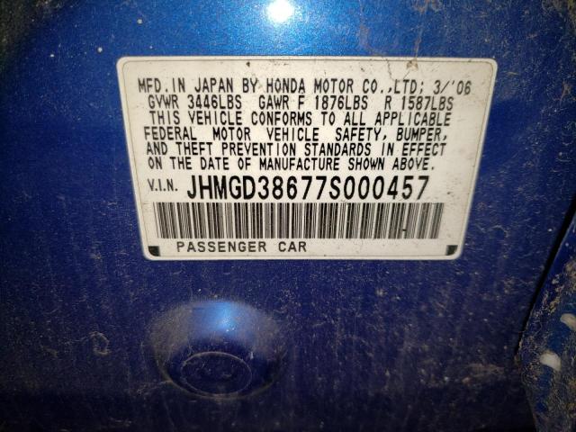 JHMGD38677S000457 - 2007 HONDA FIT S BLUE photo 12