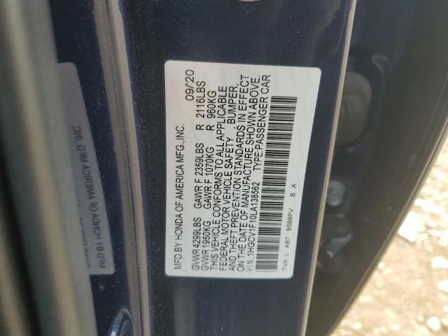 1HGCV1F10LA138562 - 2020 HONDA ACCORD LX BLUE photo 12