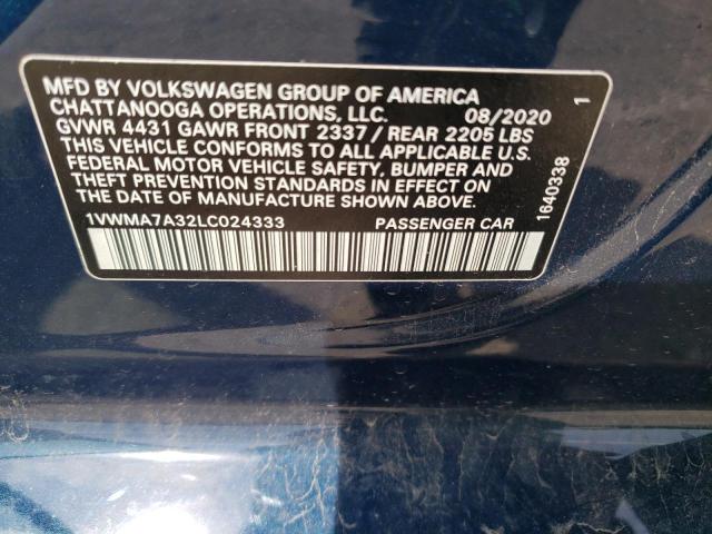 1VWMA7A32LC024333 - 2020 VOLKSWAGEN PASSAT R-LINE Mavi foto 13