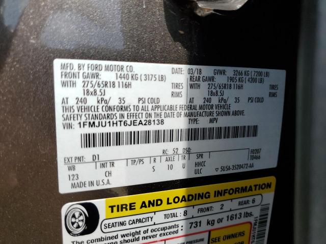 1FMJU1HT6JEA28138 - 2018 FORD EXPEDITION XLT Gris foto 13