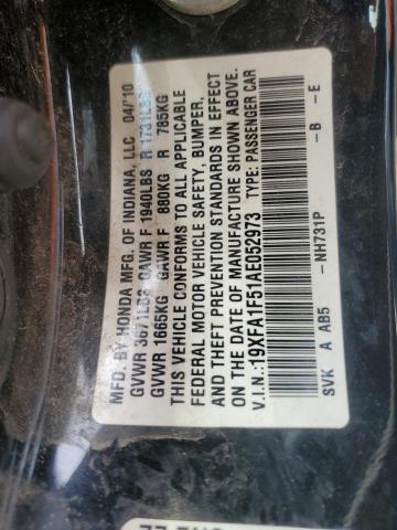 19XFA1F51AE052973 - 2010 HONDA CIVIC LX Սև լուսանկար 12