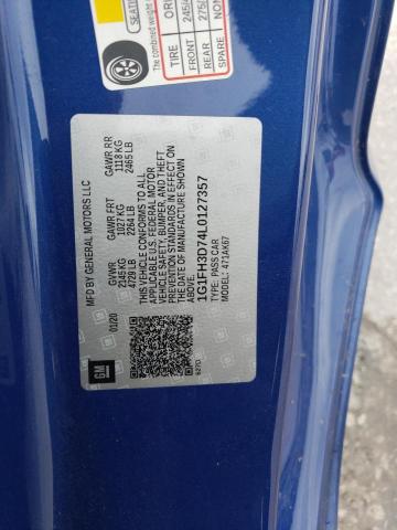 1G1FH3D74L0127357 - 2020 CHEVROLET CAMARO SS BLUE photo 12