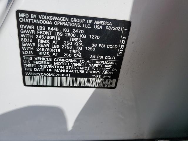 1V2DC2CA0MC238541 - 2021 VOLKSWAGEN ATLAS CROS SE Белый фото 12