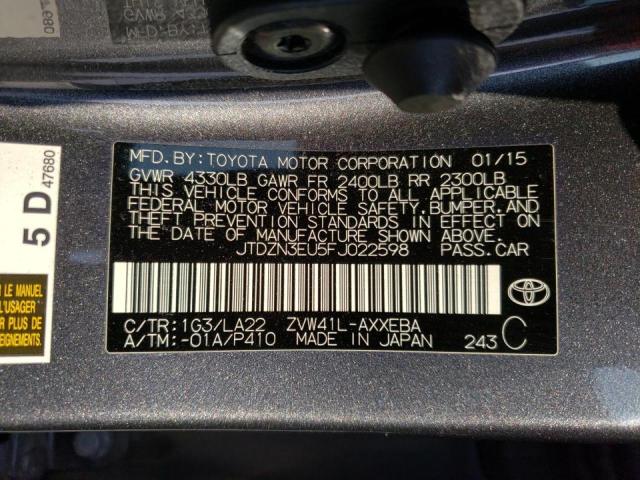 JTDZN3EU5FJ022598 - 2015 TOYOTA PRIUS V GRAY photo 12