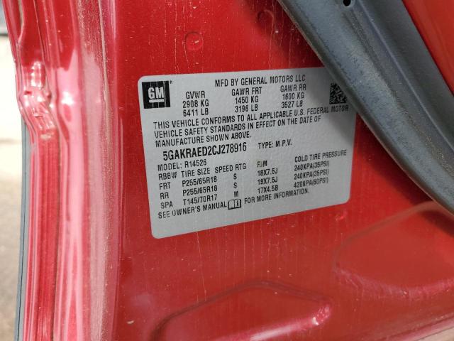 5GAKRAED2CJ278916 - 2012 BUICK ENCLAVE RED photo 13