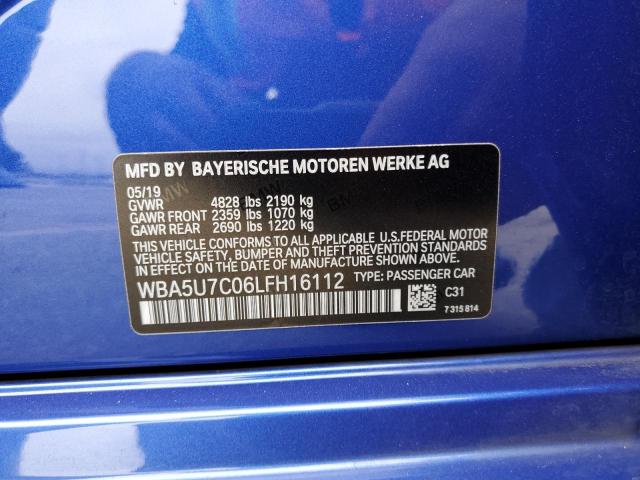 WBA5U7C06LFH16112 - 2020 BMW M340I Синий фото 12