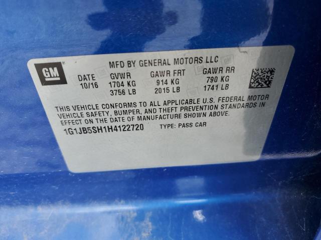 1G1JB5SH1H4122720 - 2017 CHEVROLET SONIC LS BLUE photo 12