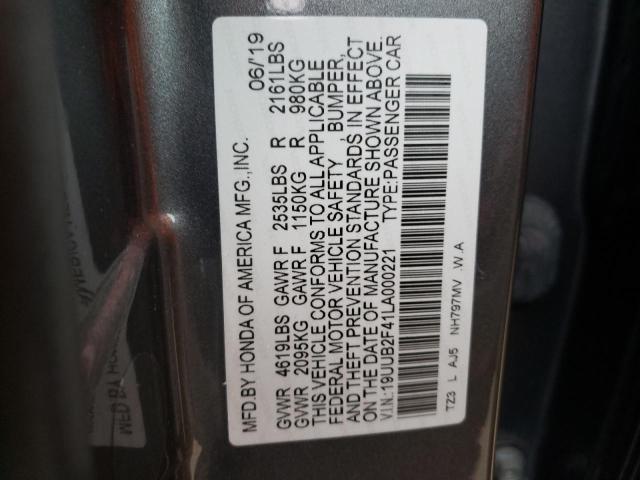 19UUB2F41LA000221 - 2020 ACURA TLX TECHNOLOGY ნაცრისფერი ფოტო 10