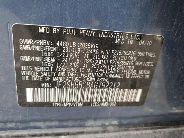 JF2SH6BC8AG792212 - 2010 SUBARU FORESTER XS Niebieski zdjęcie 12