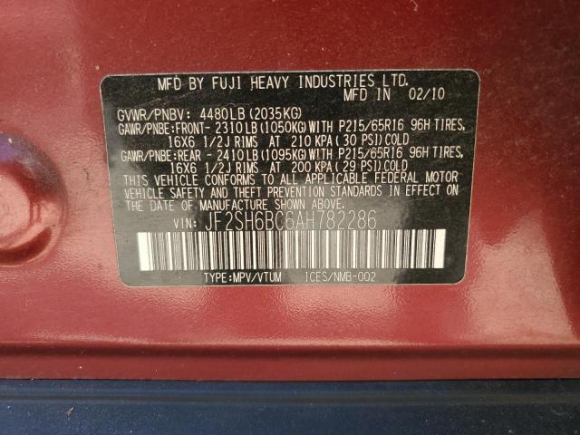 JF2SH6BC6AH782286 - 2010 SUBARU FORESTER XS Burgund zdjęcie 13