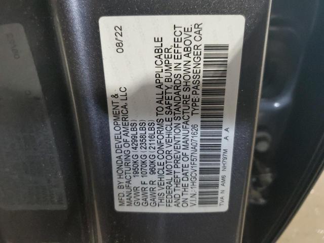 1HGCV1F57NA071626 - 2022 HONDA ACCORD EXL GRAY photo 12