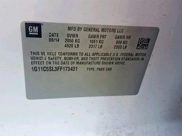 1G11C5SL3FF173431 - 2015 CHEVROLET MALIBU 1LT  照片 10