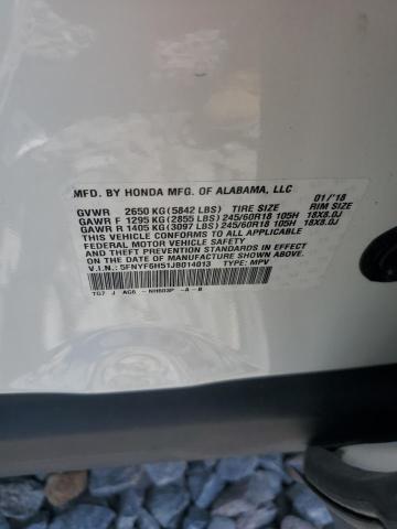 5FNYF6H51JB014013 - 2018 HONDA PILOT EXL თეთრი ფოტო 13