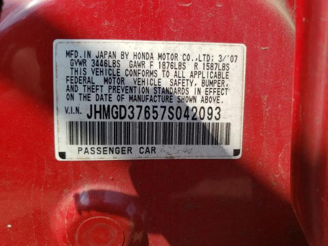 JHMGD37657S042093 - 2007 HONDA FIT S 红色 照片 12
