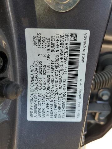 2HGFC2F85LH573181 - 2020 HONDA CIVIC SPORT 灰色 照片 12