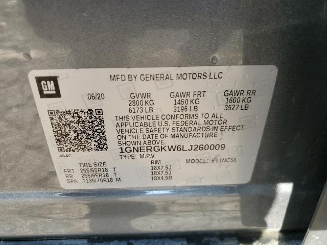 1GNERGKW6LJ260009 - 2020 CHEVROLET TRAVERSE LT 灰色 照片 13