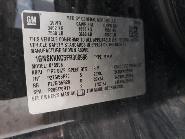 1GNSKKKC5FR306998 - 2015 CHEVROLET SUBURBAN K1500 LTZ BLACK photo 13