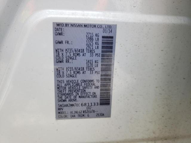 5N1AR2MM7EC681133 - 2014 NISSAN PATHFINDER S WHITE photo 13