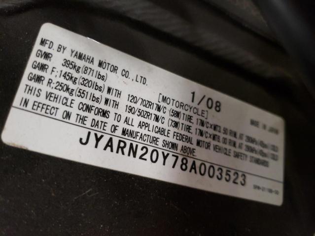 JYARN20Y78A003523 - 2008 YAMAHA YZFR1 BLACK photo 10