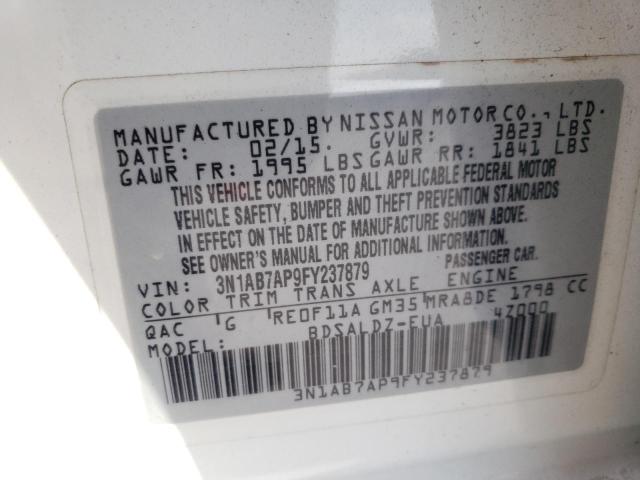 3N1AB7AP9FY237879 - 2015 NISSAN SENTRA S WHITE photo 12