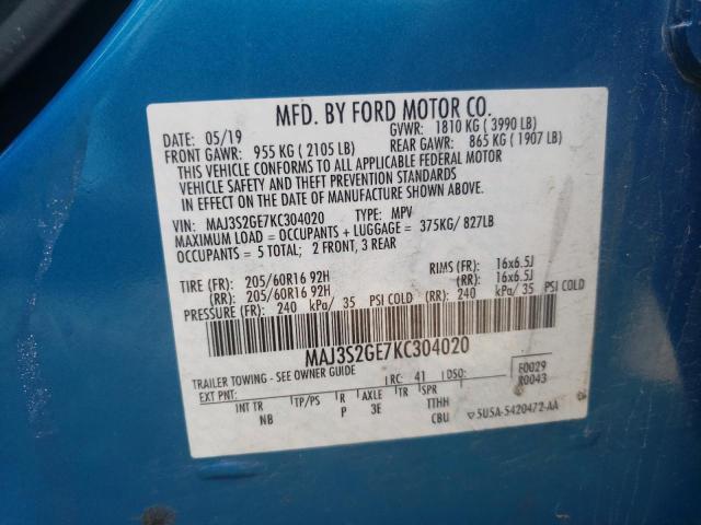 MAJ3S2GE7KC304020 - 2019 FORD ECOSPORT SE BLUE photo 12