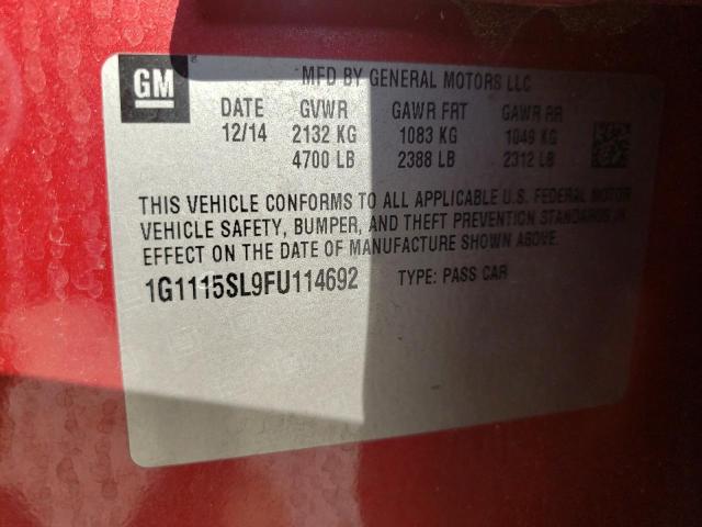 1G1115SL9FU114692 - 2015 CHEVROLET IMPALA LT RED photo 12