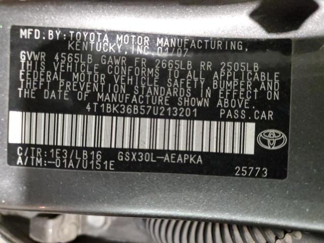 4T1BK36B57U213201 - 2007 TOYOTA AVALON XL GRAY photo 12