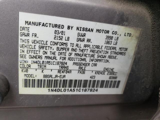 1N4DL01A51C187824 - 2001 NISSAN ALTIMA GXE SILVER photo 12