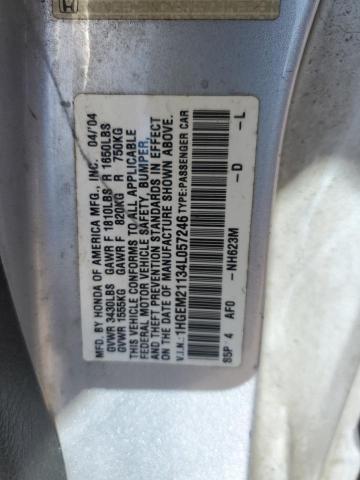 1HGEM21134L057246 - 2004 HONDA CIVIC DX VP SILVER photo 12