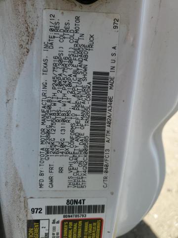 5TFTX4GN2CX009585 - 2012 TOYOTA TACOMA PRERUNNER ACCESS CAB WHITE photo 12