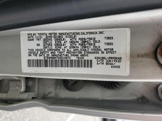 5TEGM92N72Z014870 - 2002 TOYOTA TACOMA DOUBLE CAB PRERUNNER SILVER photo 12