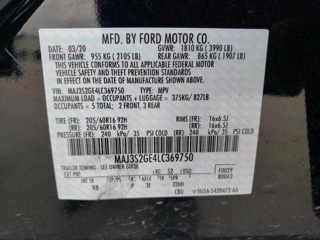 MAJ3S2GE4LC369750 - 2020 FORD ECOSPORT SE Սև լուսանկար 13