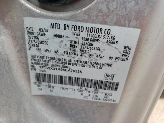 1FTWX31R98EA76335 - 2008 FORD F350 SRW SUPER DUTY GRAY photo 13