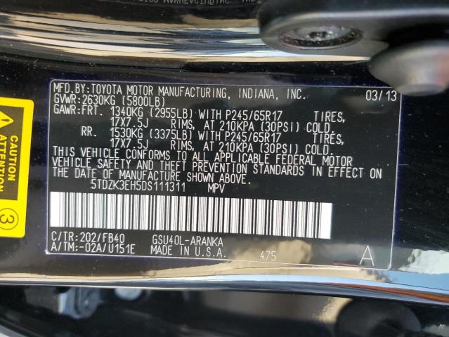 5TDZK3EH5DS111311 - 2013 TOYOTA HIGHLANDER BASE BLACK photo 14