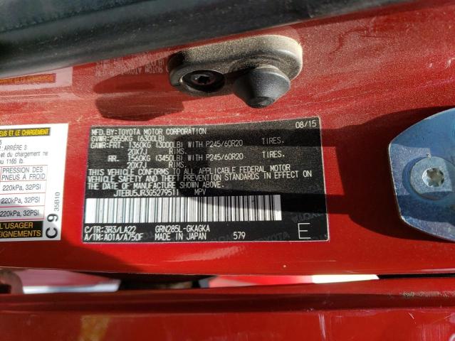 JTEBU5JR3G5279511 - 2016 TOYOTA 4RUNNER SR5/SR5 PREMIUM 红色 照片 13