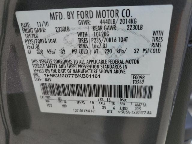 1FMCU0D77BKB01161 - 2011 FORD ESCAPE XLT GRAY photo 13