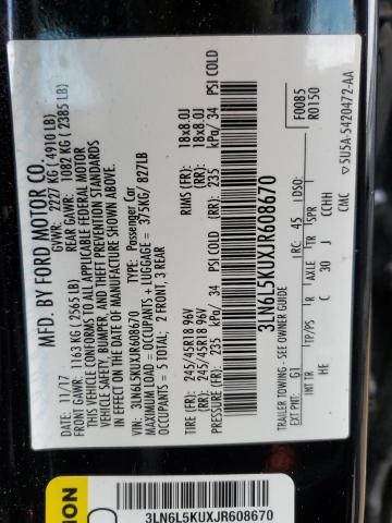 3LN6L5KUXJR608670 - 2018 LINCOLN MKZ HYBRID PREMIERE BLACK photo 10