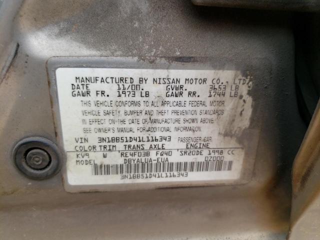 3N1BB51D41L116343 - 2001 NISSAN SENTRA SE SILVER photo 12