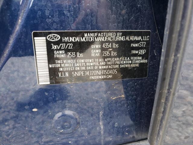 5NPEJ4J20NH150405 - 2022 HYUNDAI SONATA SEL PLUS BLUE photo 12