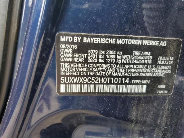 5UXWX9C52H0T10114 - 2017 BMW X3 XDRIVE28I BLUE photo 12