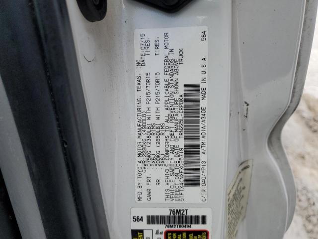 5TFTX4CNXFX065719 - 2015 TOYOTA TACOMA ACCESS CAB თეთრი ფოტო 12