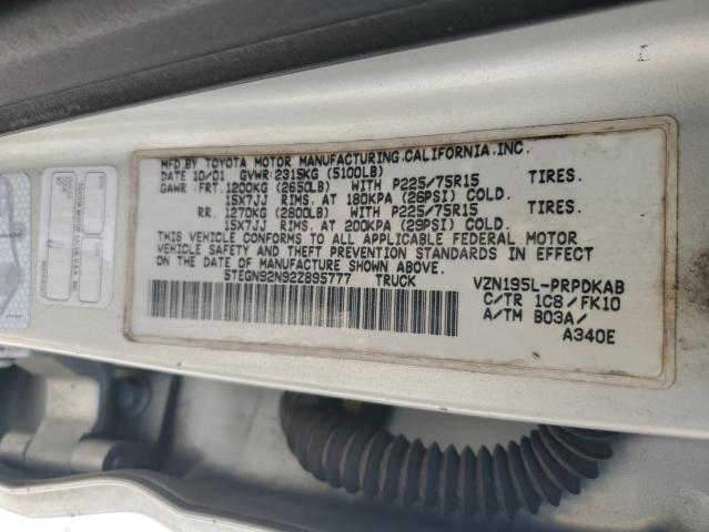 5TEGN92N92Z895777 - 2002 TOYOTA TACOMA DOUBLE CAB PRERUNNER SILVER photo 12
