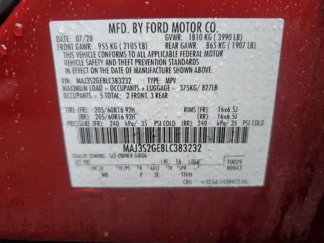 MAJ3S2GE8LC383232 - 2020 FORD ECOSPORT SE RED photo 13