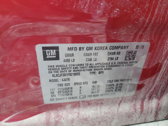 KL4CJFSB1FB218693 - 2015 BUICK ENCORE CONVENIENCE 勃艮第红 照片 13