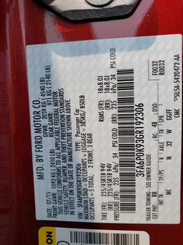 3FA6P0K93GR192306 - 2016 FORD FUSION TITANIUM RED photo 12