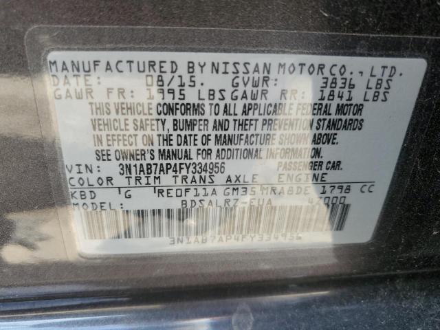 3N1AB7AP4FY334956 - 2015 NISSAN SENTRA S GRAY photo 12