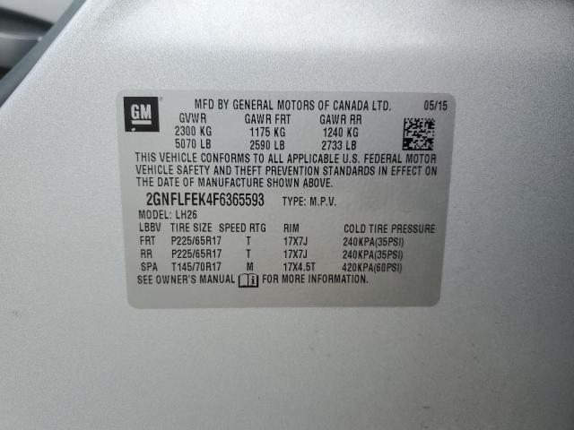 2GNFLFEK4F6365593 - 2015 CHEVROLET EQUINOX LT SILVER photo 13