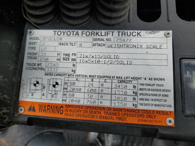 75477 - 2016 TOYOTA FORKLIFT ORANGE photo 10