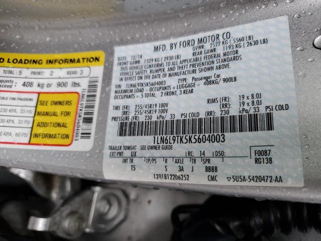 1LN6L9TK5K5604003 - 2019 LINCOLN CONTINENTA SELECT SILVER photo 12